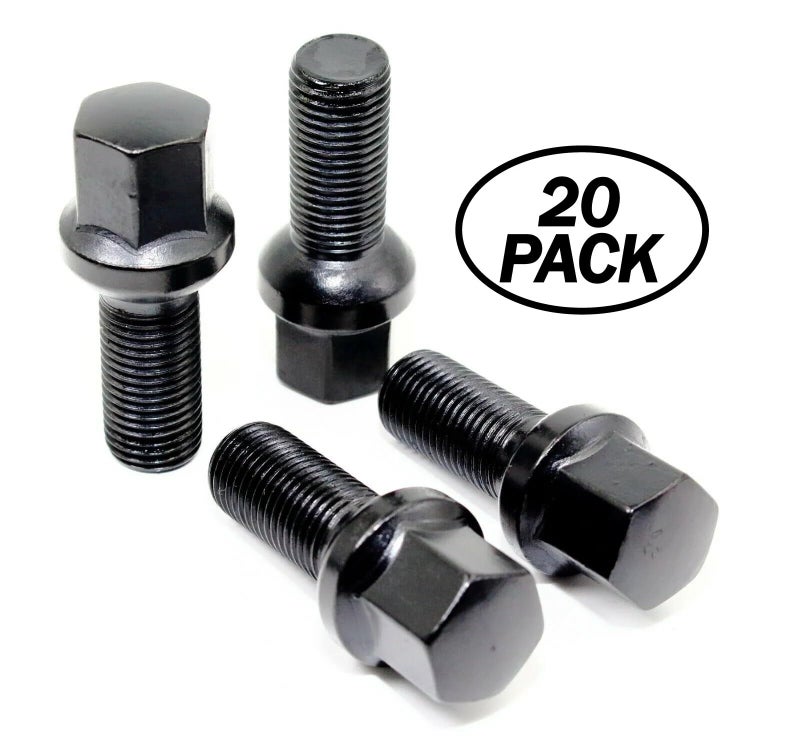Veritek Performance Set of 20 Veritek 14x1.5mm 2.10 Inch 28mm Shank Length 17mm Hex R12 OE Black Ball Seat Wheel Lug Bolts for Mercedes Audi VW Factory Wheels - Image 3